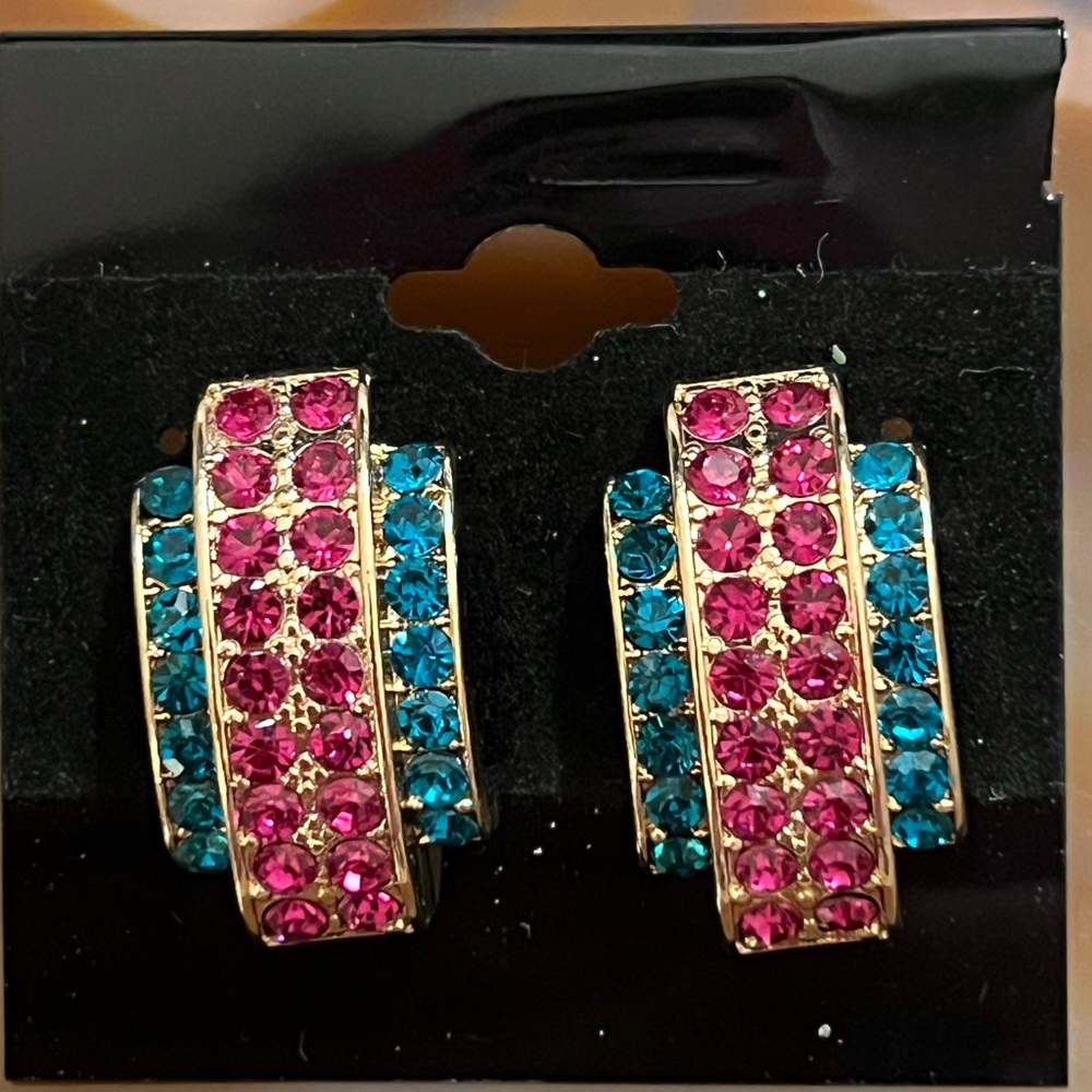 Elegant Pink and Blue Crystal Earrings